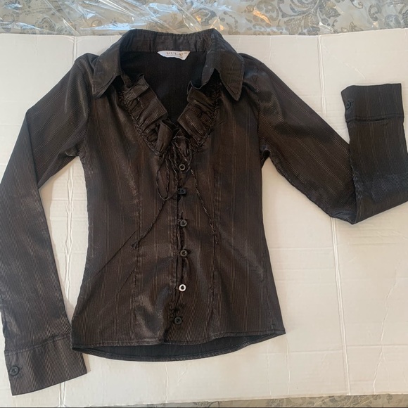 Kula collection ladies brown ruffled long sleeve top size 42 (EU) fits medium sz - Picture 4 of 12